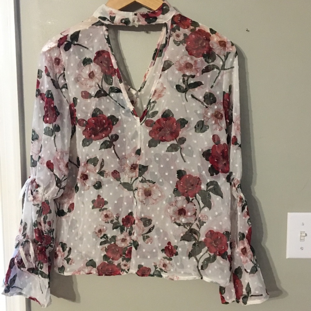 Long Sleeve White Rose Pattern Primark Top